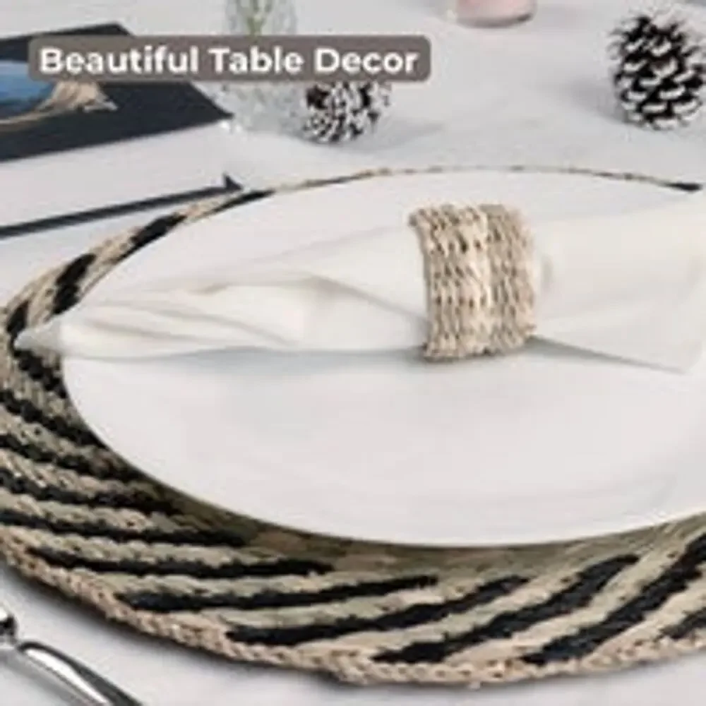 Set of 6 Seagrass Placemats With Serving Tray & Napkin Rings